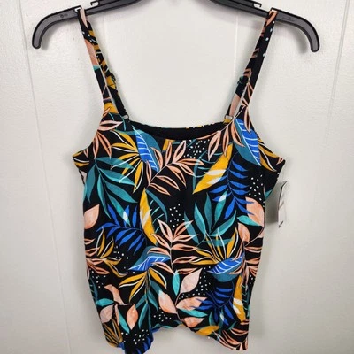 Top Tankini Island Escape 12 Negro Multicolor Estampado Tropical Con Aros Busto Sopa Foto 1 de 4