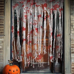 2 pcs Bloody Curtain Decoration Halloween Scary Decor Haunted House Door Party - Picture 1 of 12
