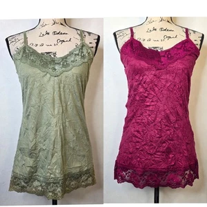 Dressbarn y2k green and pink crinkle cami tank top bundle sz L - Picture 1 of 5