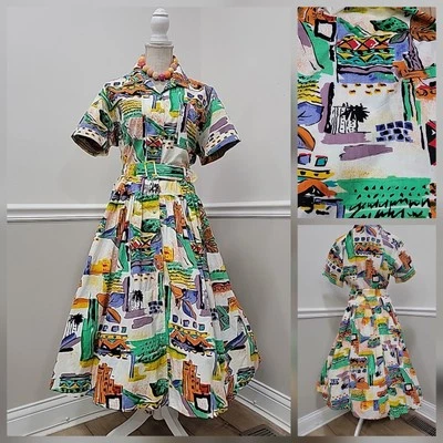VTG 80s Together! Southwestern Print Midi Dress/Hawaiian Party Dress/Size  - Image 1 of 4