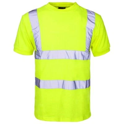 HI VIS VIZ  T SHIRT HIGH VISIBILITY REFLECTIVE TAPE SAFETY SECURITY WORK TOP - Image 1 of 3