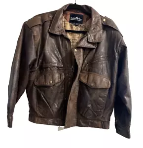 Vtg HUNTER'S RUN Leather Jacket Mens Sz S Brown Full Zip MOTO Lined Flight - Picture 1 of 16