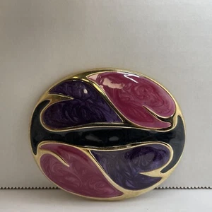 DMP lila rosa Vintage Emaille Wirbel abstrakte Herzen Gurt Gürtelschnalle - Bild 1 von 4
