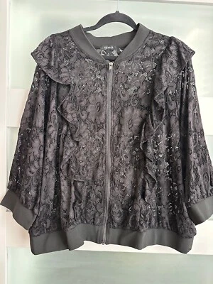 Torrid Size 4 Floral Lace Zip Up Bomber Style Jacket 3/4 Sleeve Stretch EUC - Image 1 of 4