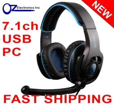 SADES SA923 HAMMER 7.1 channel PC Gaming Headset Headphones Noise Cancel Mic USB - Image 1 of 4