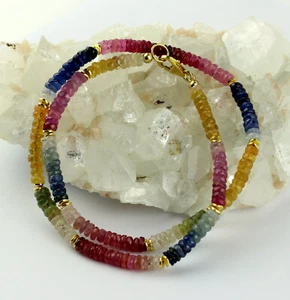 Classy Sapphire Chain Real Natural Precious Facetted Colourful Necklace Approx. - Picture 1 of 4