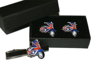Lambretta Scooter Cufflinks with/without Tie Clip Gift Boxed Mens MOD Union Jack