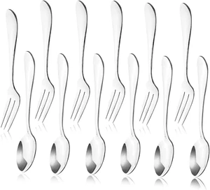12Pcs Stainless Steel Spoons and Forks Set for Dessert, Salad, Appetizer (6+6) - Picture 1 of 12