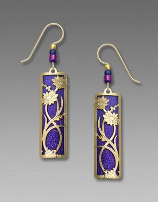 Adajio Earrings Deep Purple Ombre Column with Shiny Gold 'Daisies' Overlay 7780 - Image 1 of 3