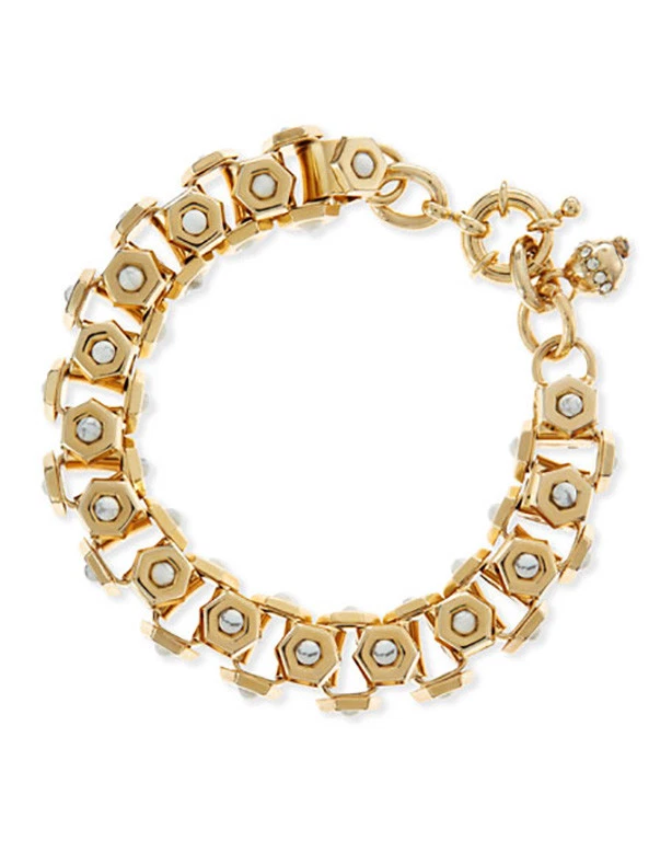 Lee Angel Neiman Marcus Women's Howlite Brass Box-Station Bracelet 8 L NIP 150 Foto 1 de 1