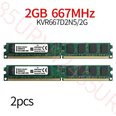 4GB 2x 2G PC2-5300U DDR2 667Mhz 240Pin KVR667D2N5/2G Desktop RAM For Kingston ZT - Image 1 of 4