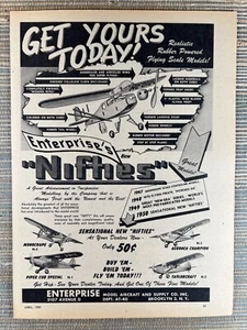 Enterprise Nifties Flying Model Airplane Kits Brooklyn NY 1950 Vintage Print Ad - Picture 1 of 1