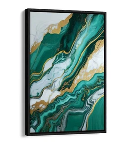 VERDE AZULADO. IMPRESIÓN FOTOGRÁFICA ARTE PARED LIENZO EFECTO FLOTADOR PATRÓN ABSTRACTO BLANCO Y DORADO - Imagen 1 de 12