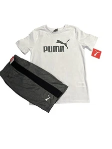 PUMA Boys 2-Piece Jersey SS Tee & Interlock Short Set /Gray & White - Picture 1 of 4