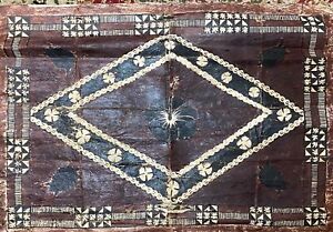 Vintage Large African Ethnic Painted Bark Cloth Batik Art Panel 25â€�x35â€�
