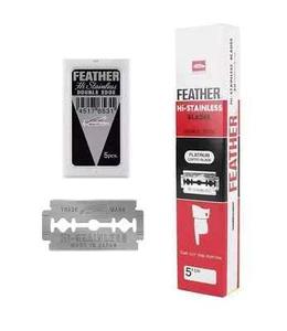 Feather Hi-Stainless Platinum Coated Double Edge Blades One Pack of 5 Red Japan - Picture 1 of 2