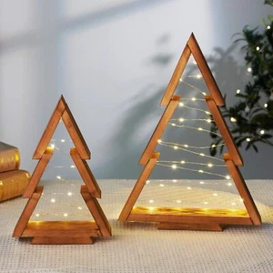Christmas Decorations, Wooden Christmas Tree Tabletop Christmas Tree with Lights - Picture 1 of 5