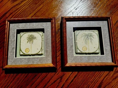 Arte de pared de palmera piezas de azulejos enmarcados estilo caja de sombra Foto 1 de 3