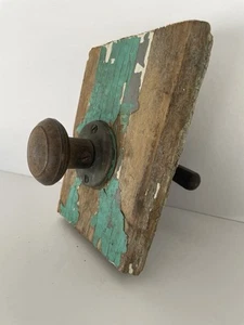 Vintage Round Metal Door Knob w/Lever Handle on Rustic Wood Piece Primitive - Picture 1 of 9