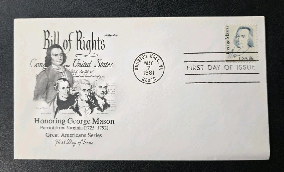 US FDC # 1858 Honoring George Mason 1981. - Image 1 of 4
