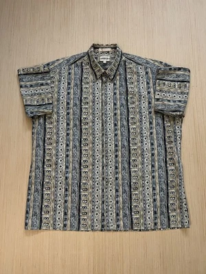 Campia Moda Shirt Hawaiian Tribal Button Up Short Sleeves Size XL Blue Beige - Image 1 of 4