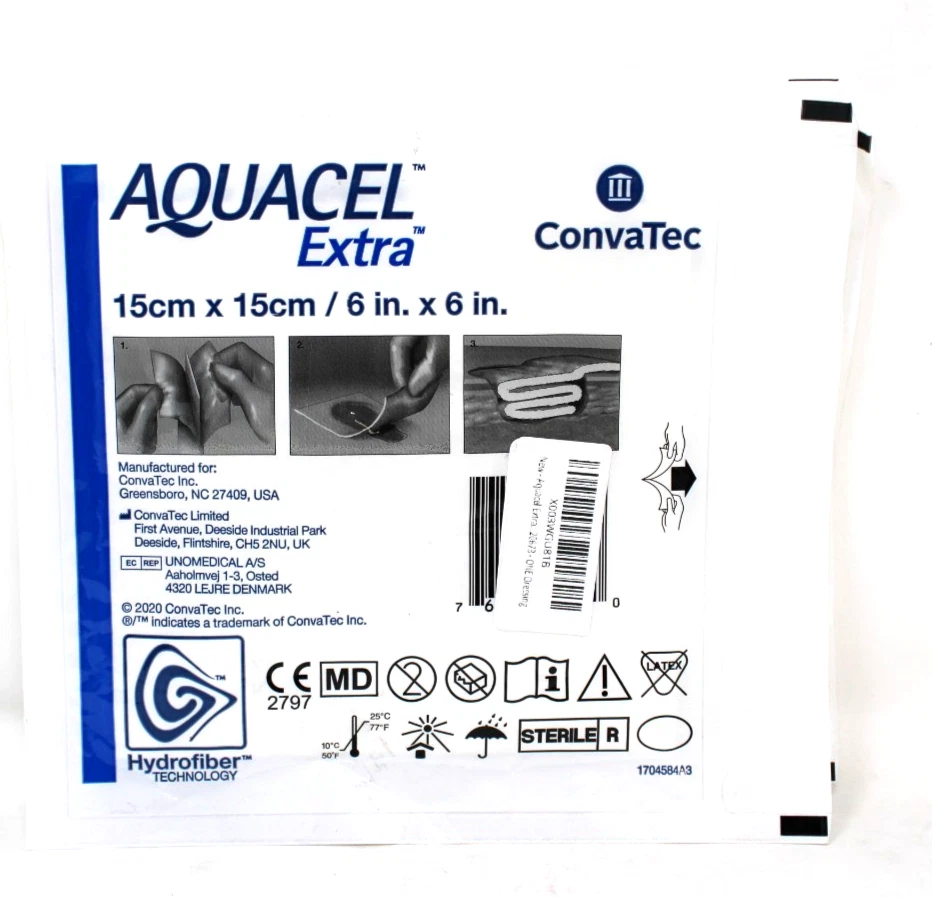 Convatec 420673 Aquacel Extra Hydrofiber Dressing 6" x 6" 4/PK  4/26+ - Image 1 of 1