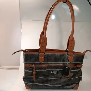 ROSETTI Tote Shoulder Handbag Gray/Black Striped Distressed Faux Leather - Picture 1 of 13