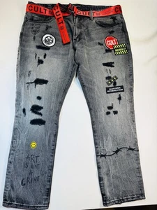 Cult Of Individuality Men's Black Gray Distressed Rocker Slim Jeans Sz 42 x 33 - Picture 1 of 16