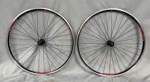 Bontrager AT-750 Wheelset 700c Clincher 130/100mm 9mm QR 8/9 Speed Rim Black/Red - Picture 1 of 11