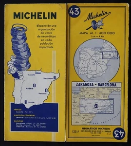 Carte MICHELIN 43 ESPAGNE Zaragoza Barcelona 1959 Guide Bibendum pneu tyre map - Picture 1 of 1