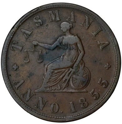 AUSTRALIA 1 Penny Token 1855 VF 'Tasmania Edwd.De'Carle & Co. Melbourne' CV-$220 - Image 1 of 2