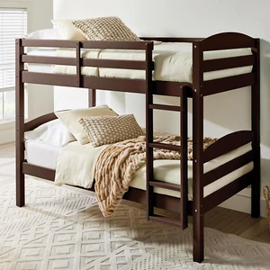 Cama Litera De Madera Con Dos Camas Individuales, Twin Sobre Twin Con Escalera - Picture 1 of 12