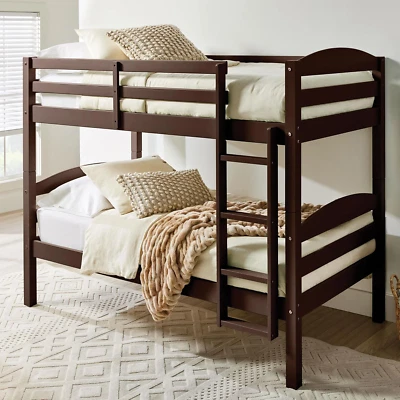 Cama Litera De Madera Con Dos Camas Individuales Twin Sobre Twin Con Escalera — 第 1/4 张图片