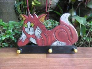 Cat Design Wall Hanger with three wooden hooks-28cm (11") see description - Picture 1 of 5