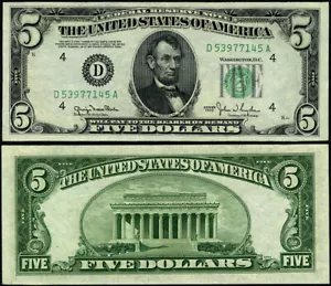 FR. 1961 D $5 1950 Federal Reserve Note Cleveland D-A Block CU Narrow - Picture 1 of 3