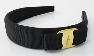 Auth SALVATORE FERRAGAMO Vara Black Head Band Hair Accessory #49847B - Picture 1 of 6