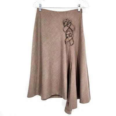 Falda Midi Nic Zoe 4 Marrón Asimétrica Floral Lazo Cremallera Lateral Cintura Elástica Forrada Foto 1 de 4