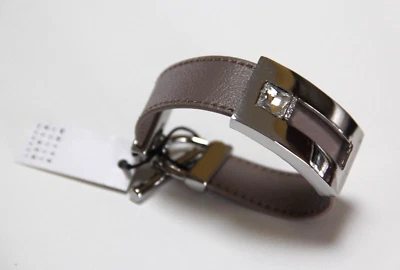 Pulsera Casa Blanca Mercado Negro Cuero Marrón 7.5" Grande Cuadrada Circonita cúbica, Modernista Foto 1 de 4