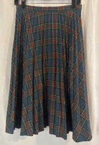 Vintage Wool Pleated Skirt Womens 11/12 Plaid Check Midi 70s Union Made USA - Imagen 1 de 5