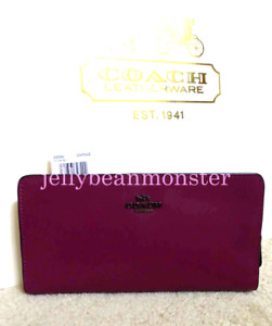 COACH 58586 Bifold Refined Calf Leather Skinny Wallet Purse Dark Berry New Tag