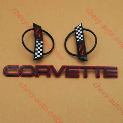 Set of 3 Black 84-96 C4 Front Nose & Rear Gas Lid Emblems Script Letters Badges - Image 1 of 4