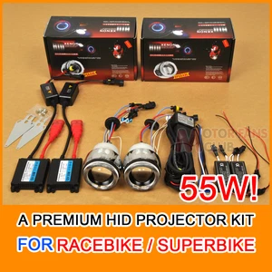 2x 2.5" Motorcycle HID BI-XENON Headlight Projector Kit Halo Angel Devil Eye 55W - Picture 1 of 6