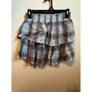 Aerie Karo Rüschen Stufen gesmokte Taille blau orange Rock Damen Größe S - Bild 1 von 8