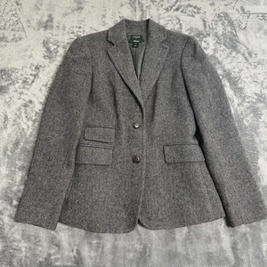 J CREW HACKING Damen 0 schwarz Fischgrät Wollmischung Knopf gefüttert Jacke Blazer - Bild 1 von 15