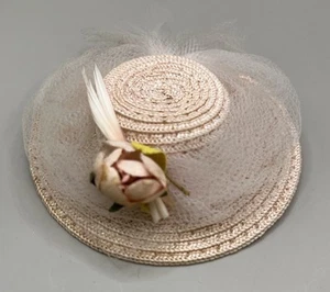 Vintage 1950's Madame Alexander CISSETTE Natural Straw Hat w/Pink Cabbage Roses - Picture 1 of 5