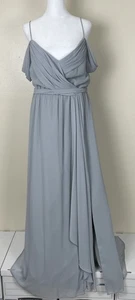 Watters & Watters Dress Womens 12 XL Gray Chiffon Cold Shoulder Maxi Gown Formal - Picture 1 of 17