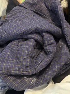 Vintage 90s Lauren Ralph Lauren Comforter Full Tartan Plaid Green Blue Ripped - Picture 1 of 6