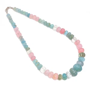 AA Rare Aquamarine Carving Necklace, Natural Aquamarine Melon Carving Necklace, - Picture 1 of 5