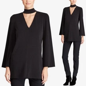 LAUREN RALPH LAUREN Choker Collar Bell Sleeve Tunic SMALL Black - Picture 1 of 7