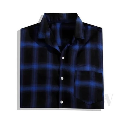 Mens Printed Plaid Casual Loose Fit Long Sleeve Shirt Polyester Fabric - Image 1 of 4